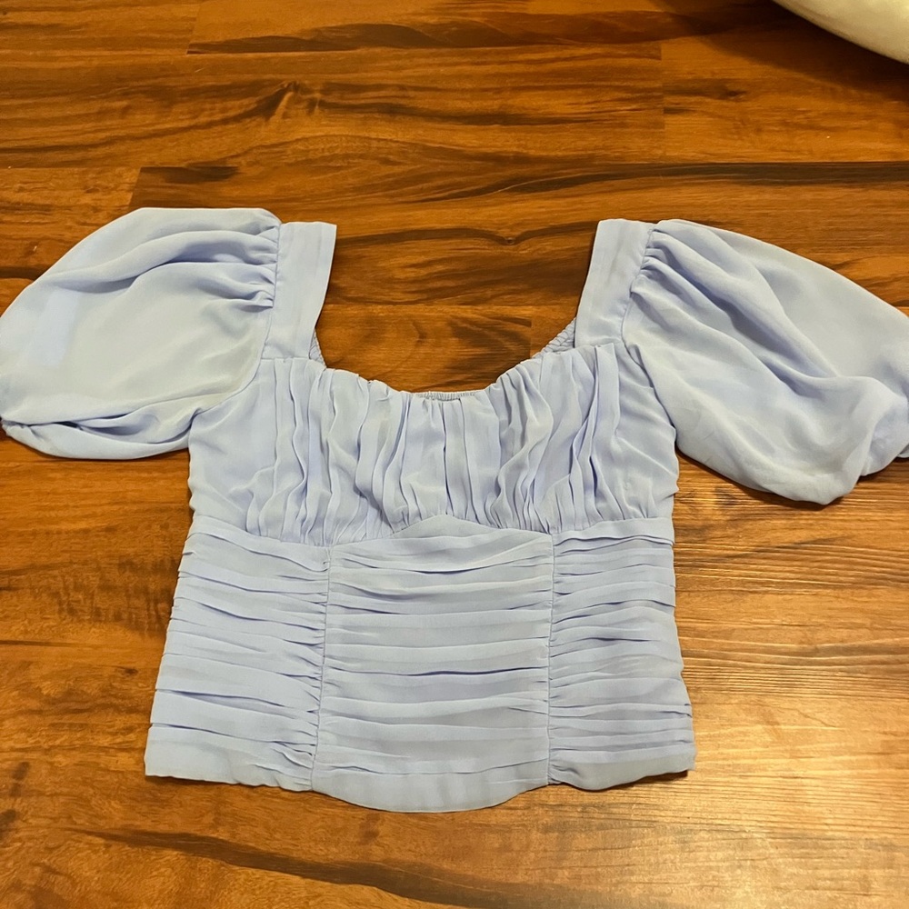 Abercrombie & Fitch Blue Ruched Short Sleeve Blouse
